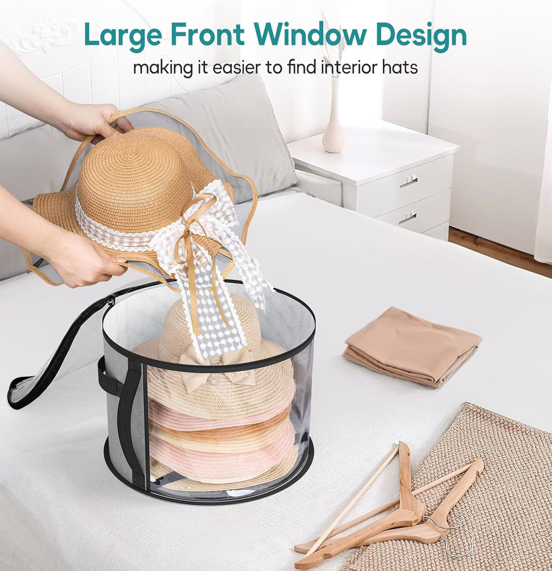 Large clear hat storage case for wide-brim hats. Dustproof organizer for home organization & accessory storage.