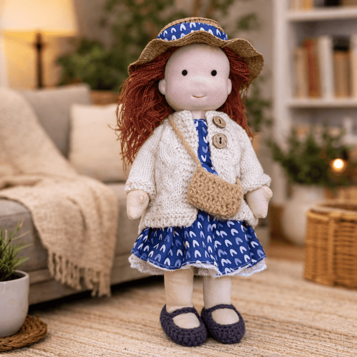 Kids' handmade Waldorf doll, a plush cotton toy for gentle, creative, and developmental play.