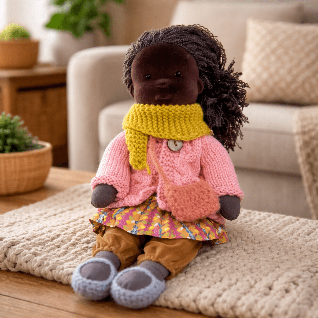 Artisan Waldorf doll, carefully crafted from soft cotton, a wonderful gift for children.