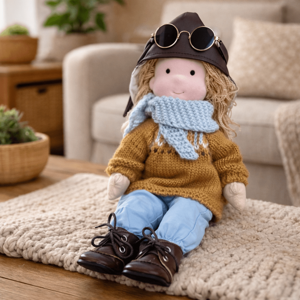 Creative play cotton Waldorf doll, a handmade and cuddly plush toy for kids.