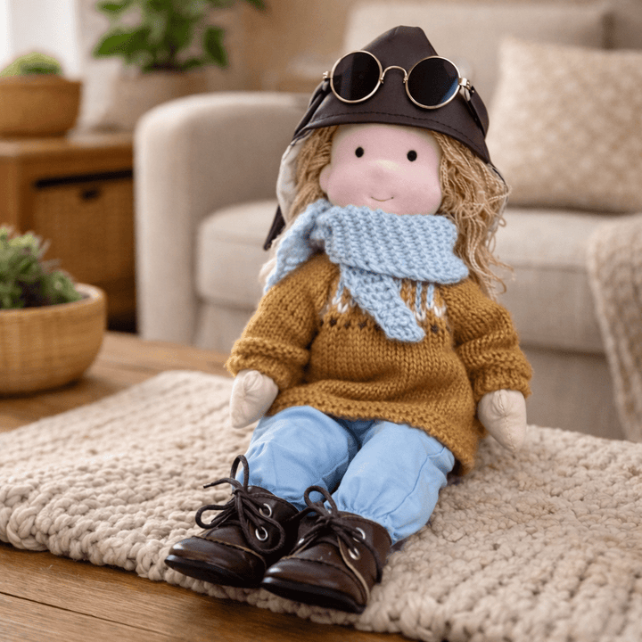 Creative play cotton Waldorf doll, a handmade and cuddly plush toy for kids.