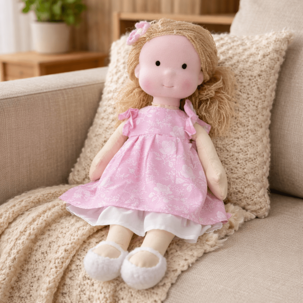 Waldorf doll, artisan-crafted from pure cotton, a perfect soft plush gift for kids.