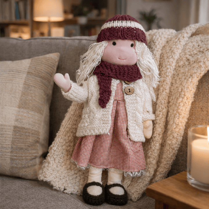 Developmental cotton Waldorf doll, handcrafted for toddlers' and children's sensory play.
