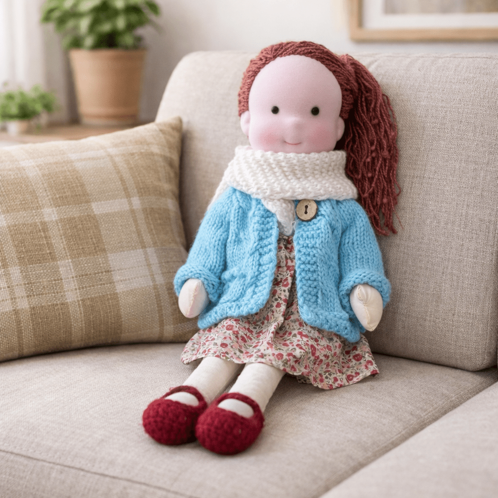 Waldorf doll for imaginative adventures, artisan-crafted from soft cotton material.
