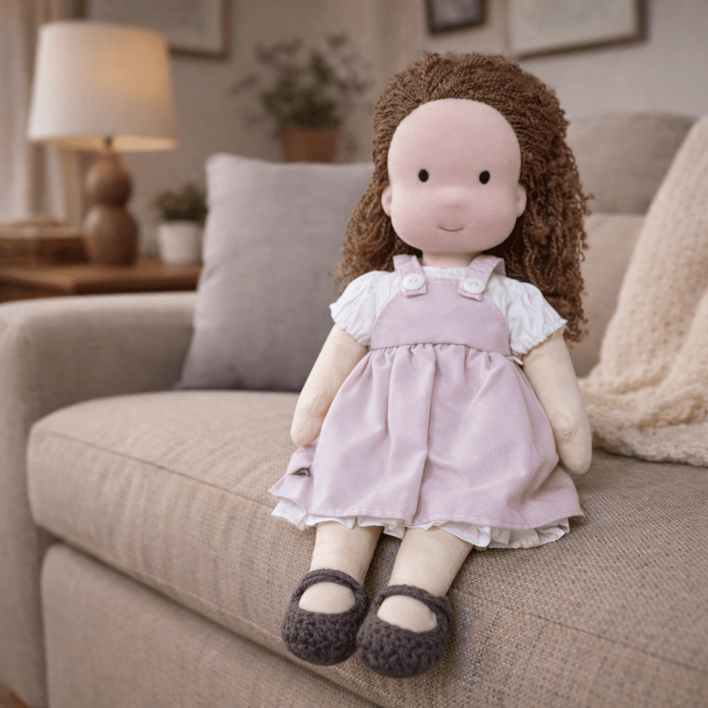 Soft cotton Waldorf doll, a delightful handcrafted plush toy for endless imaginative play.