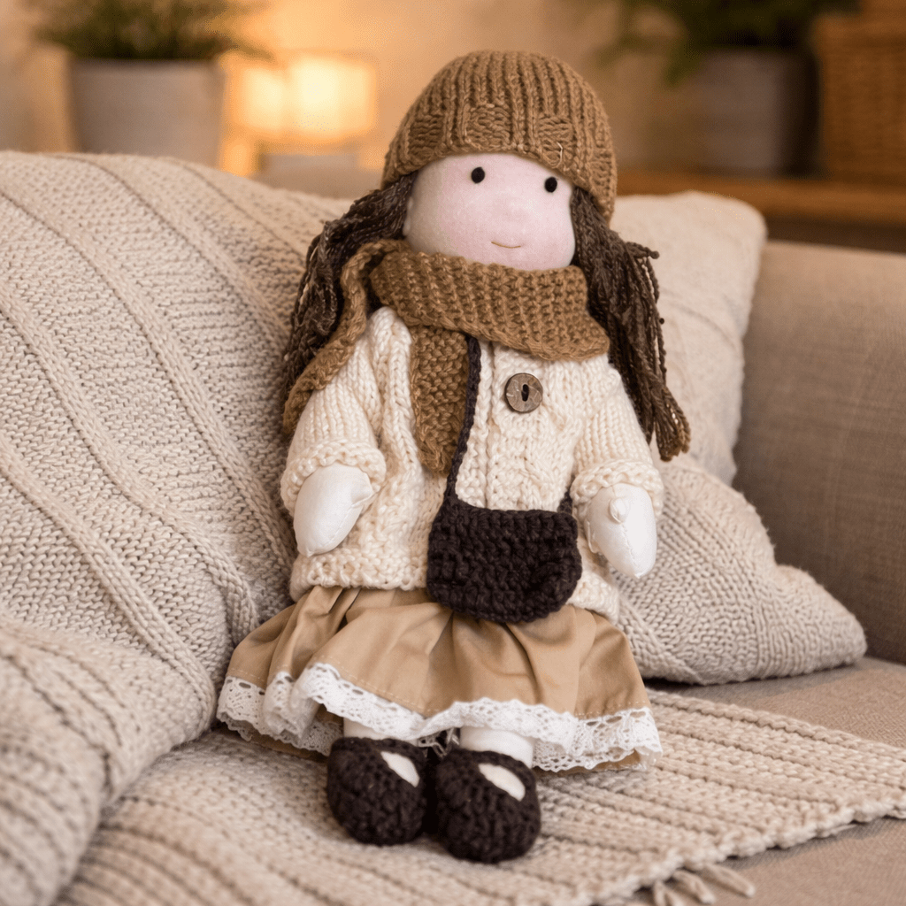 Imaginative play Waldorf doll, handmade from soft, natural cotton for children.