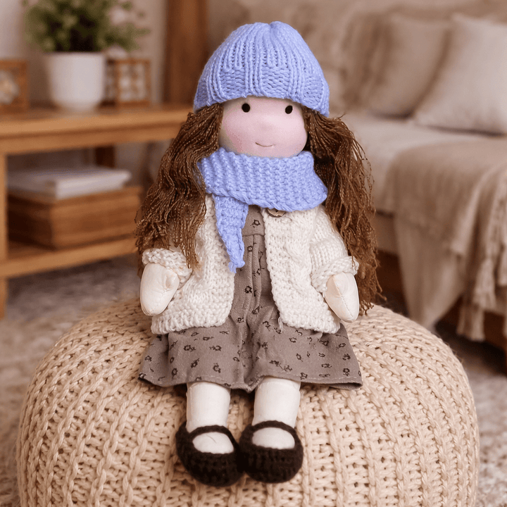 Beautifully handcrafted Waldorf doll, a soft cotton plush toy for kids aged 3+.