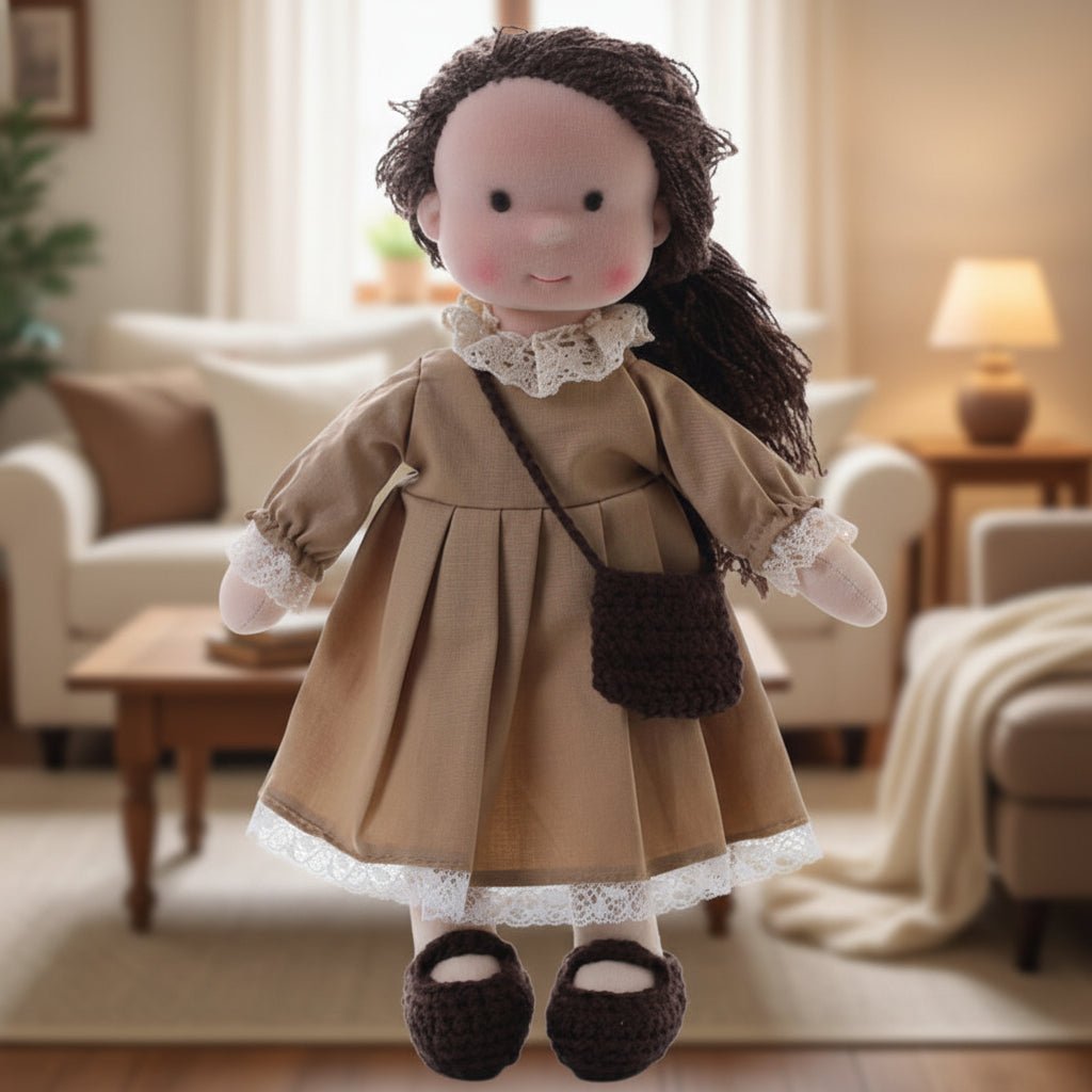 Developmental kids' toy: artisan-crafted cotton Waldorf doll for creative play.