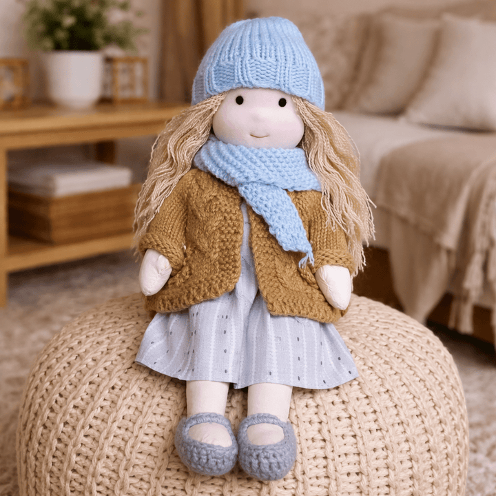 Kids' cotton Waldorf doll, a charming handmade soft toy for hours of creative play.