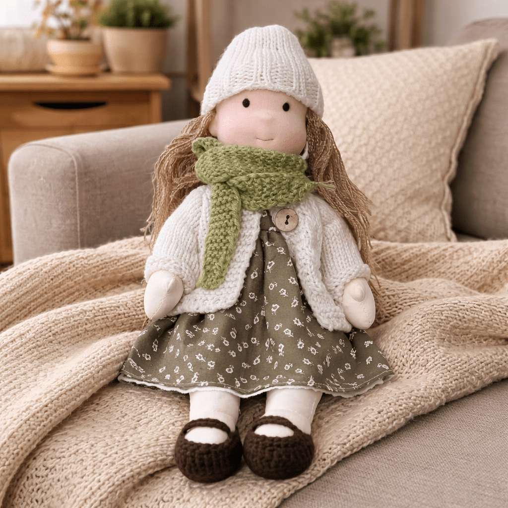 Artisan-crafted Waldorf doll for children, a safe and soft cotton plush gift.