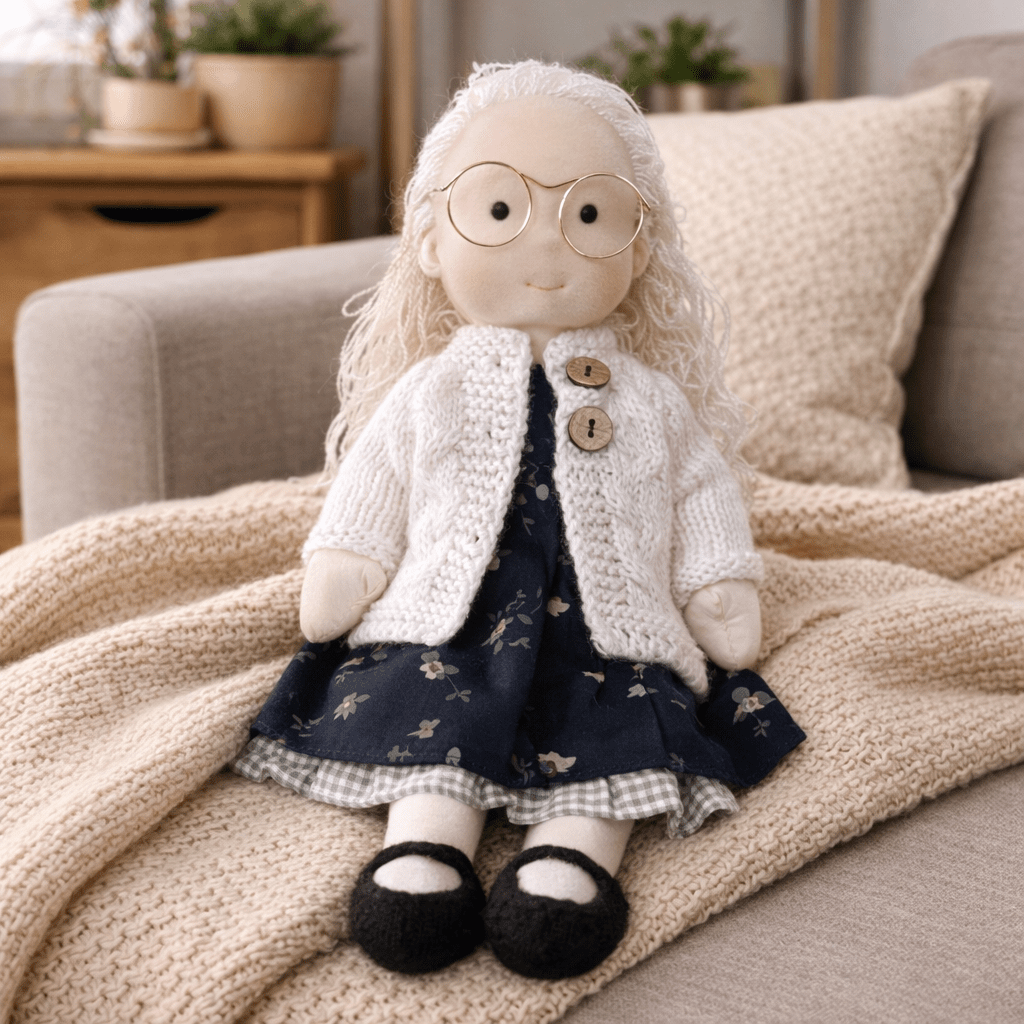 Imaginative play Waldorf doll, handcrafted from natural cotton, a perfect kids' gift.