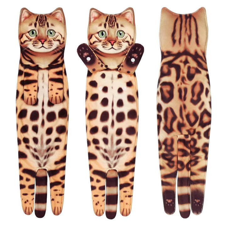 Soft and quick-drying hand towel with a playful cat design, ideal for cat enthusiasts.
