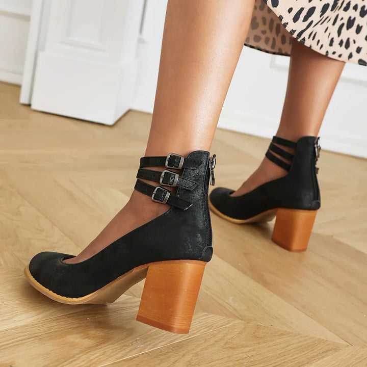 Chic women's party shoes: strappy block heels for a confident and stylish stride.
