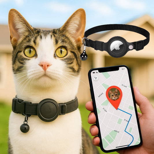 "Collare GPS riflettente per gatti con chiusura rapida, colori vivaci, design leggero per sicurezza e visibilità notturna."