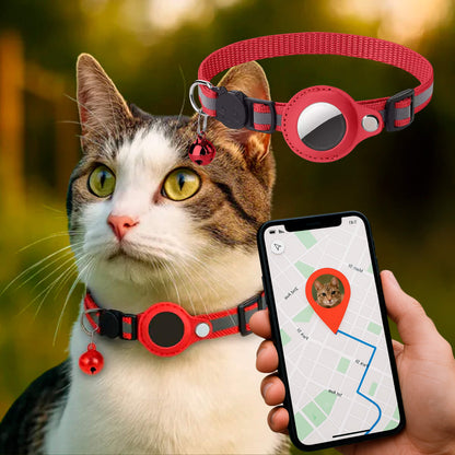 "Collare GPS riflettente per gatti con chiusura rapida, colori vivaci, design leggero per sicurezza e visibilità notturna."