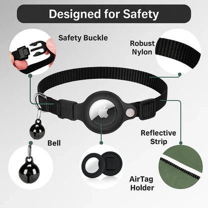 "Collare GPS riflettente per gatti con chiusura rapida, colori vivaci, design leggero per sicurezza e visibilità notturna."