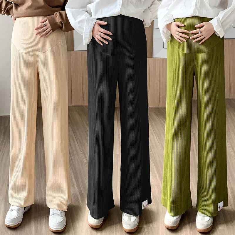 Casual high-waisted wide leg maternity pants, super comfortable stretch for women's daily wear.