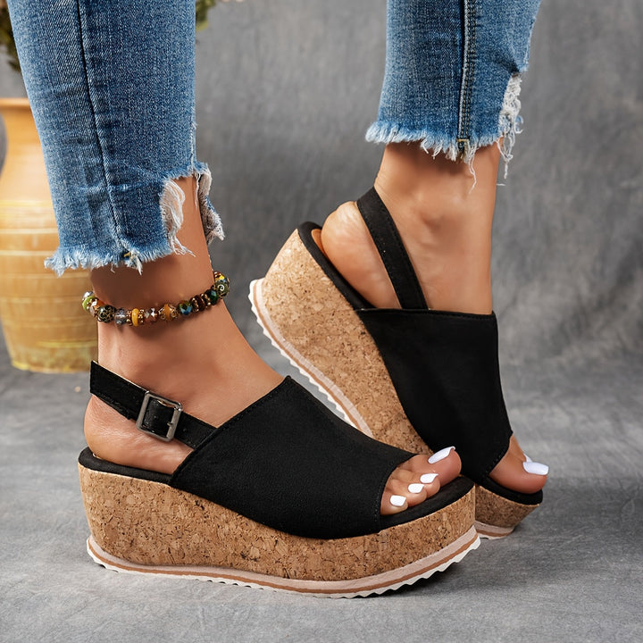 Stylish women's platform sandals featuring adjustable buckle closure, perfect for summer casual footwear.