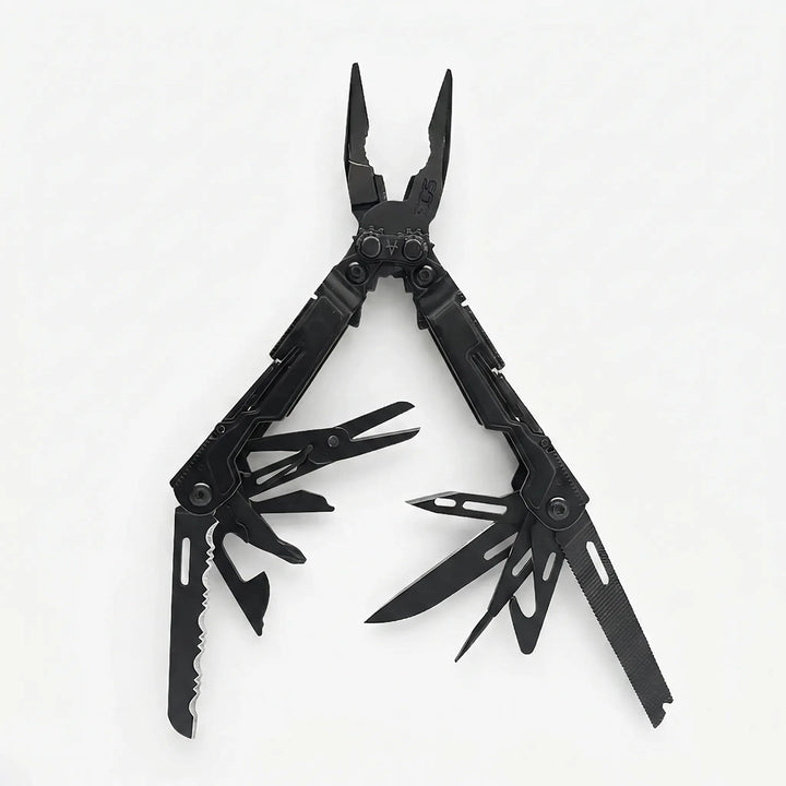 Rugged folding multi-tool pliers for outdoor gear. 18 functions for camping, hiking, and survival utility.