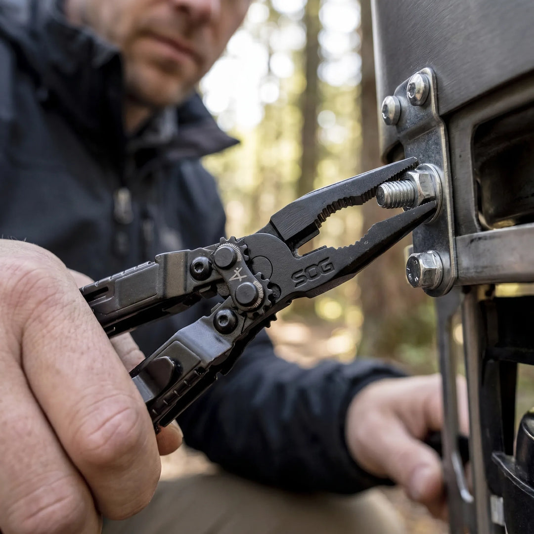 All-in-one compact folding multi-tool pliers, 18 functions. Ideal for hiking, camping, survival, everyday carry.