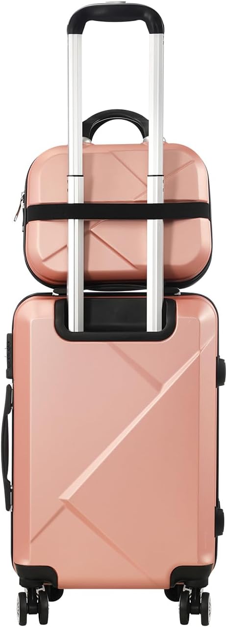 Compact old rose 2-piece carry-on luggage set with spinner wheels, offering ample storage in style.