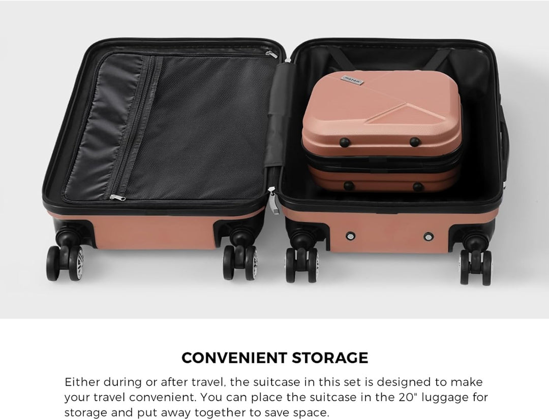 Old rose compact 2-piece carry-on suitcase set, perfect for efficient weekend travel and cabin use.