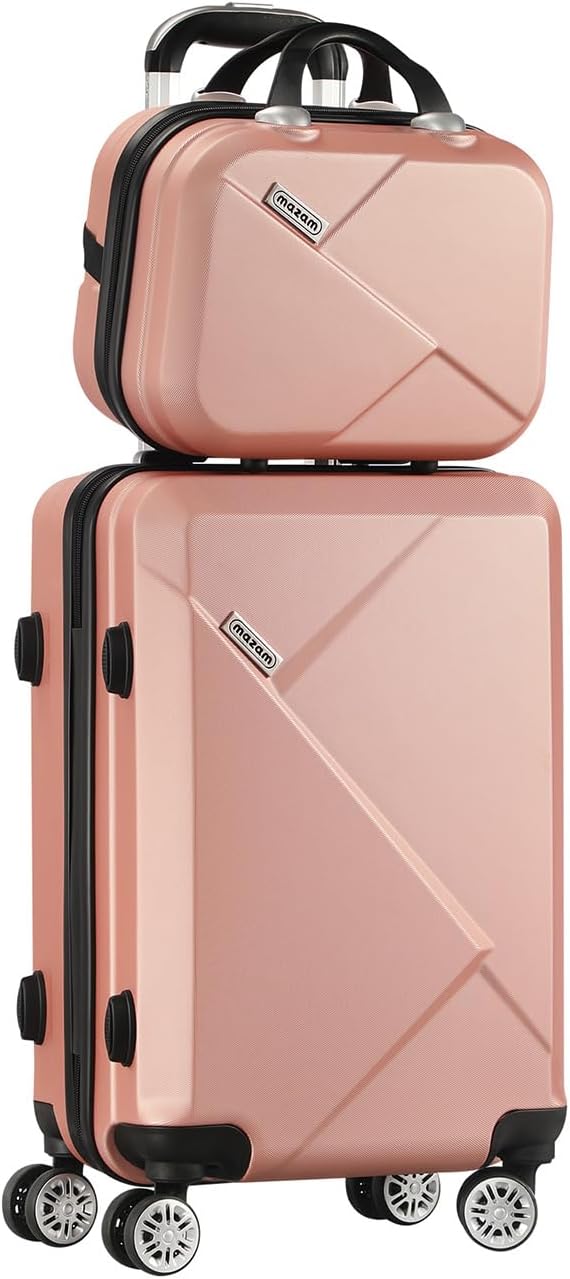 Stylish old rose compact 2-piece carry-on luggage set, features durable design & smooth spinner wheels.