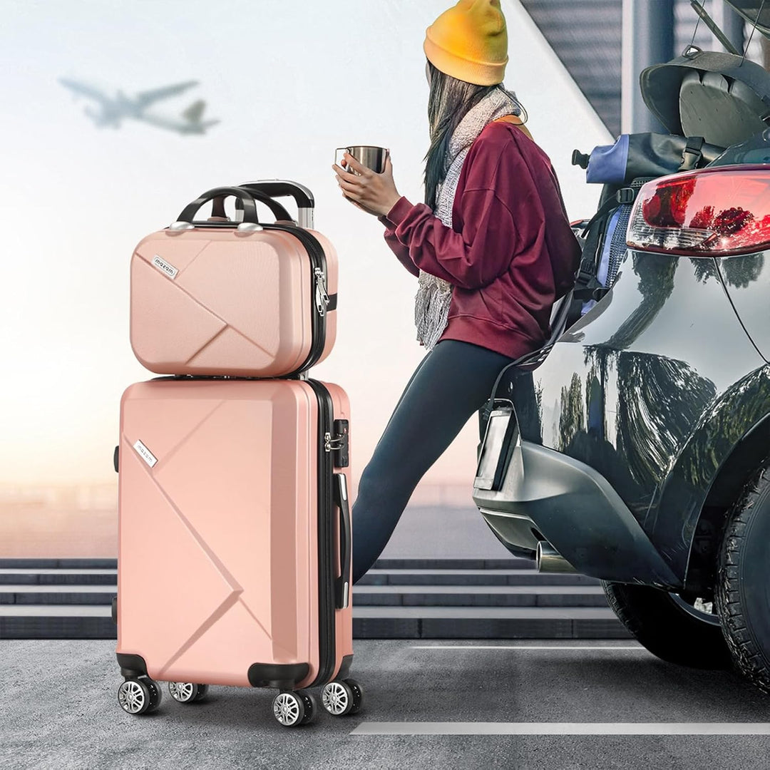 Old rose compact 2-piece carry-on suitcase set, designed for small trips & overhead compartments.