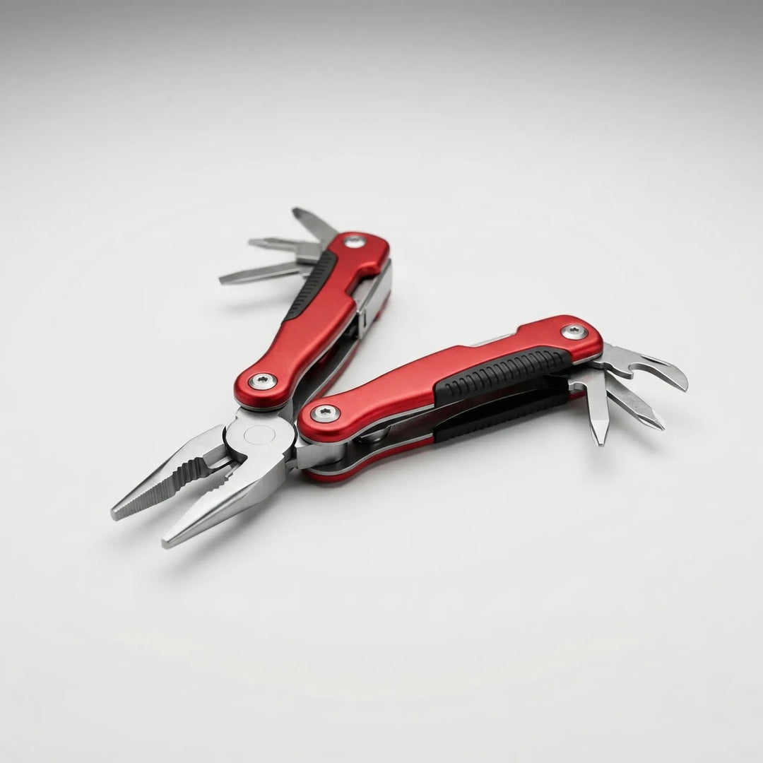 Durable 9-in-1 multi-tool for survival, camping, hiking. Essential compact folding utility pocket tool.
