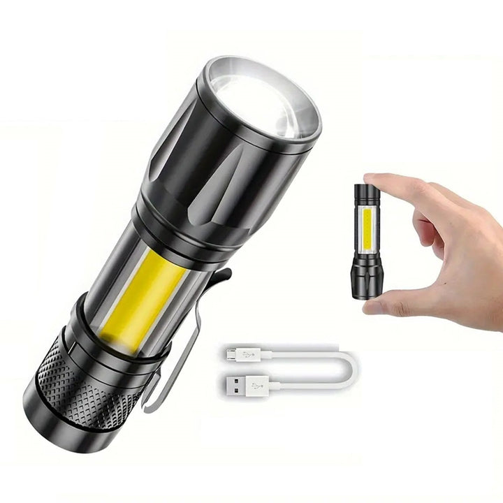 Compact 900 lumen tactical flashlight, USB rechargeable for EDC and camping