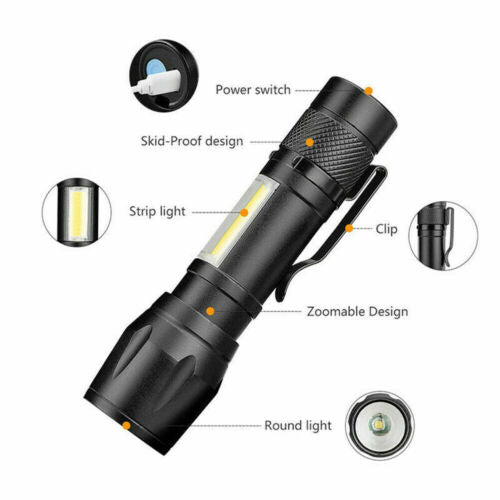 EDC tactical flashlight, 900lm, USB rechargeable, compact design