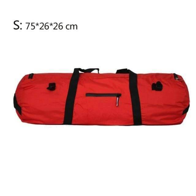 Close-up of waterproof fabric on tent storage bag, highlighting durability for camping & travel