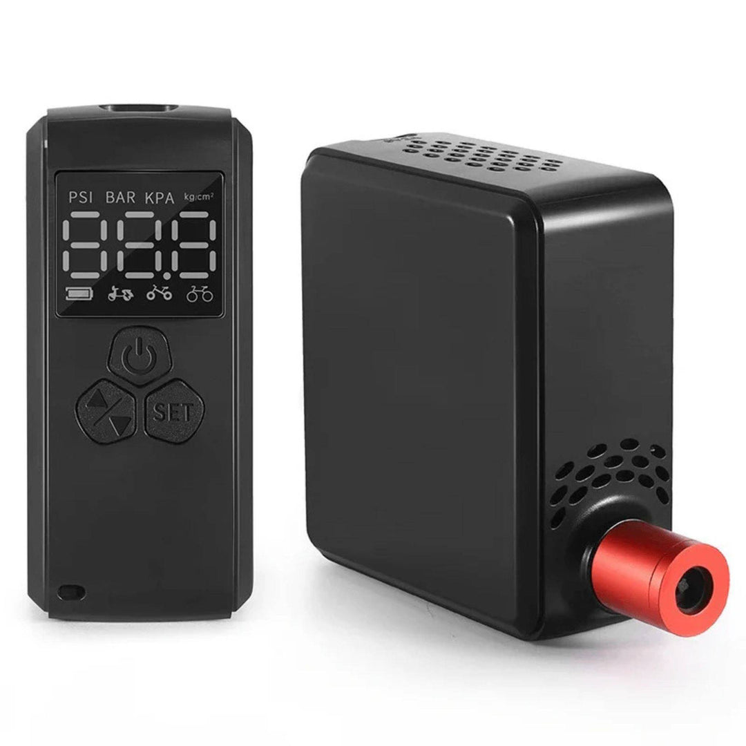 Compact electric air pump with digital display, perfect for car tires and bikes, shown alone.
