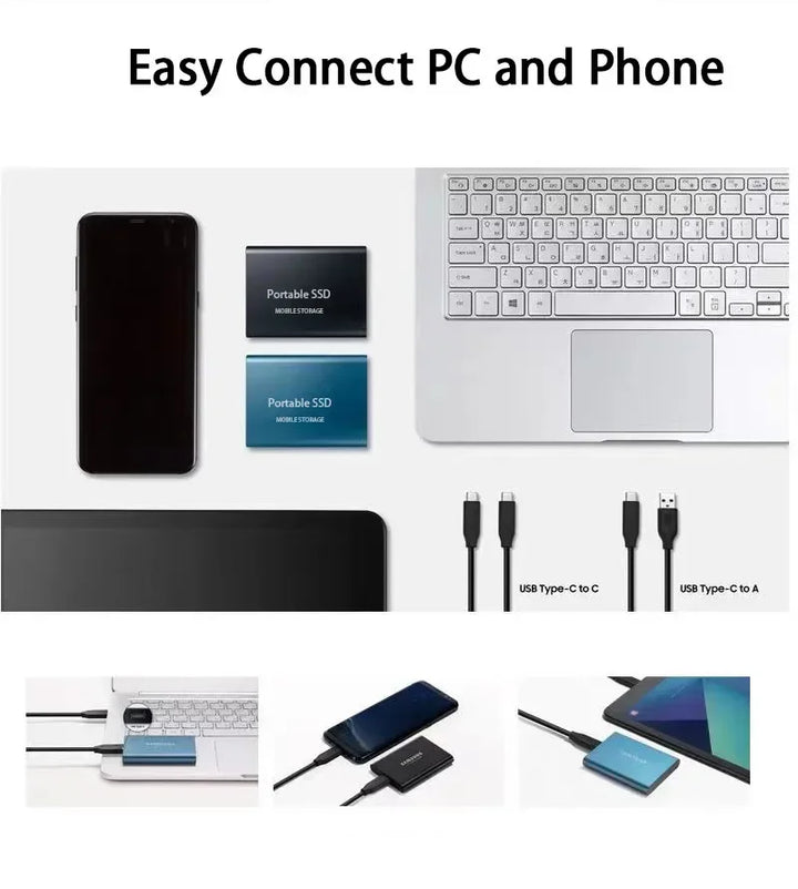 Portable external SSD drive, a versatile computer accessory for high-speed data transfer and mobile storage.