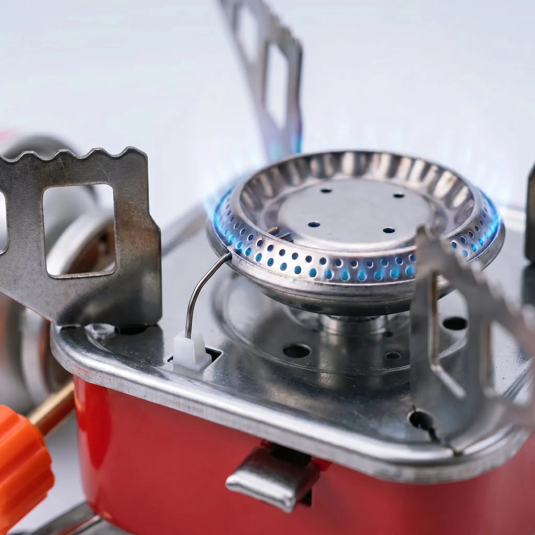 Gas-powered compact folding camping stove for cooking delicious outdoor meals on hiking and camping adventures.