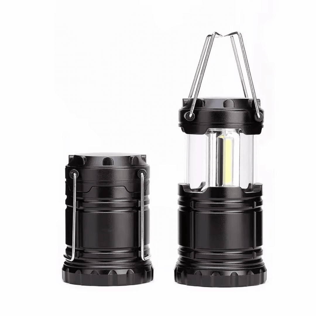 Compact LED camping lantern with carry handle, bright illumination for outdoor adventures