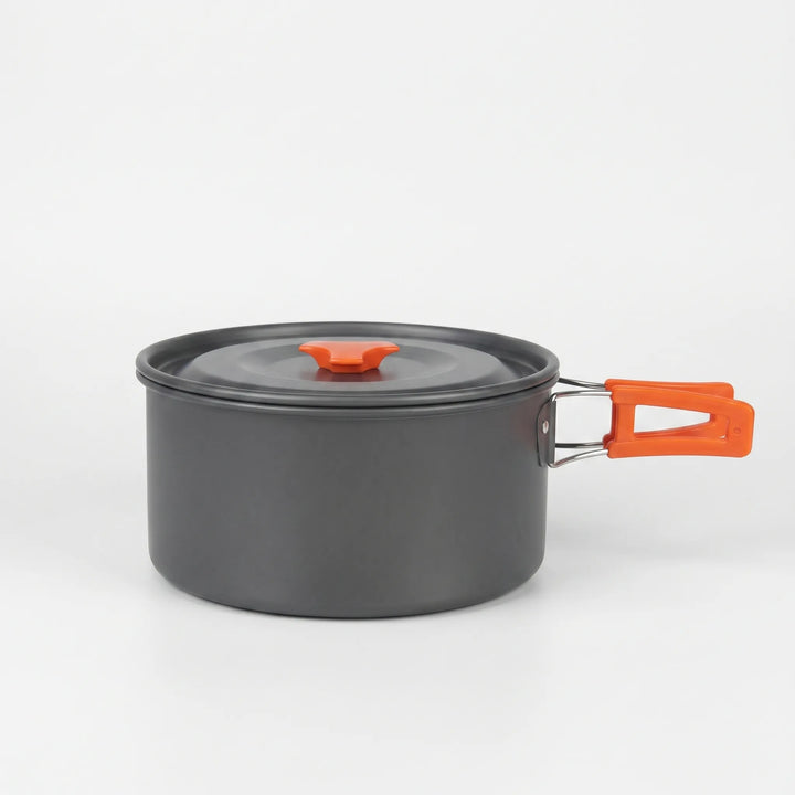Lightweight, compact camping cookware set, ideal for backpacking adventures & easy packing.