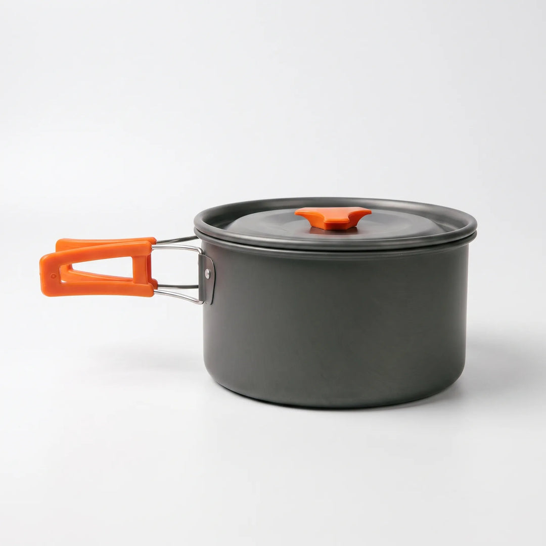 Robust compact camping cookware set, designed for durable camp kitchen use during hiking & camping.