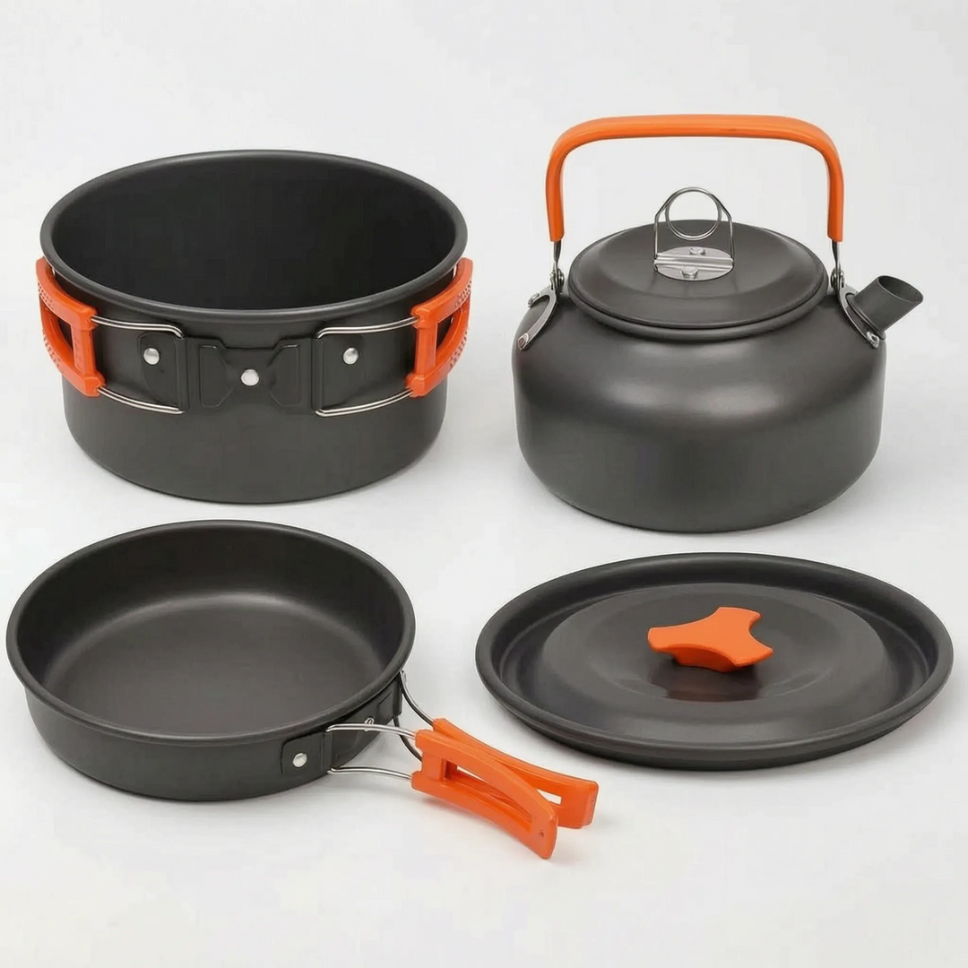 Unisex compact outdoor cookware set, perfect for preparing meals on camping trips & backpacking adventures.