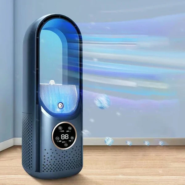 Modern mini air conditioner, bladeless and silent, a great personal cooling device.