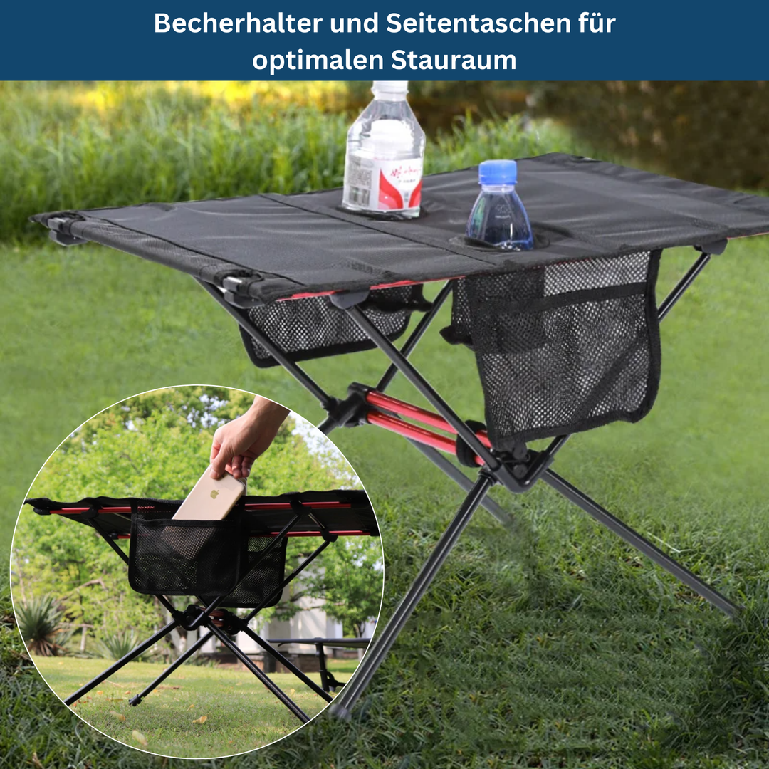 Foldable picnic table, perfect travel accessory for camp gear & outdoor use.