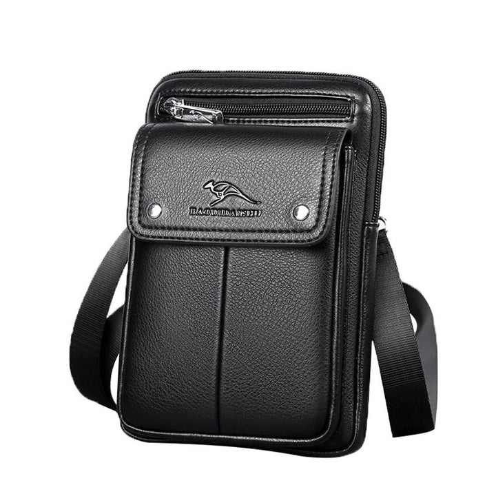 Compact PU leather crossbody bag for men, features an adjustable strap, perfect for daily carry essentials.