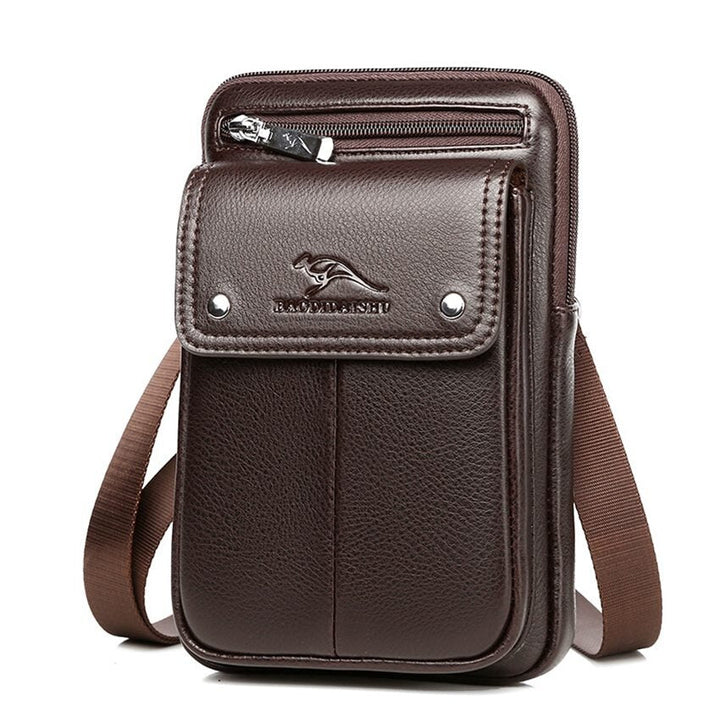 Stylish men's PU leather crossbody bag, small and compact with an adjustable strap for convenient daily use.