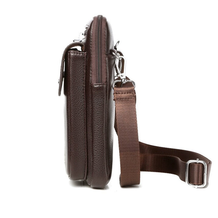 Versatile men's compact PU leather shoulder messenger bag, features an adjustable strap for comfortable wear.