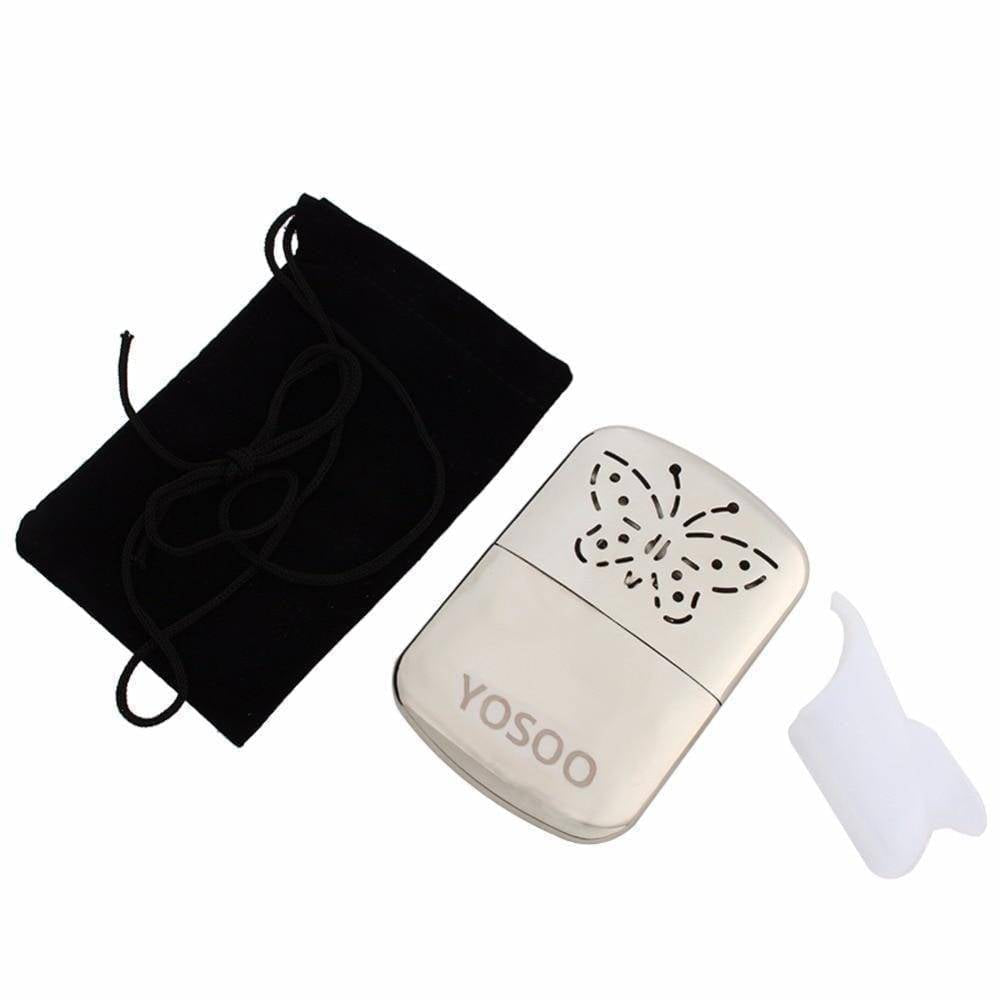 Compact, reusable fuel hand warmer, ideal portable outdoor gear for camping, hiking, and cold weather in winter.