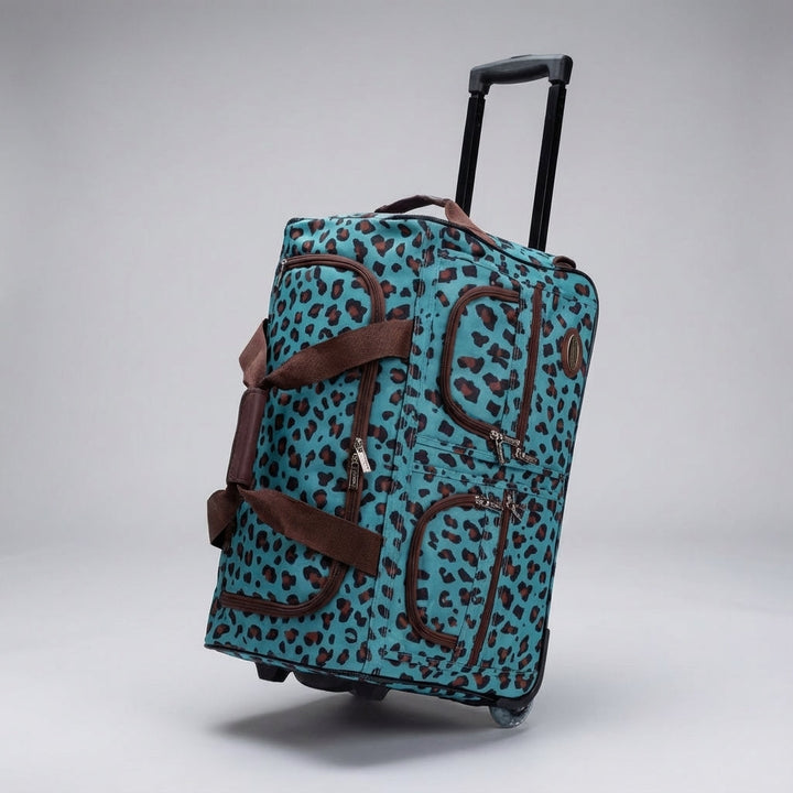 Durable unisex rolling duffel bag, great for vacations & weekend trips.