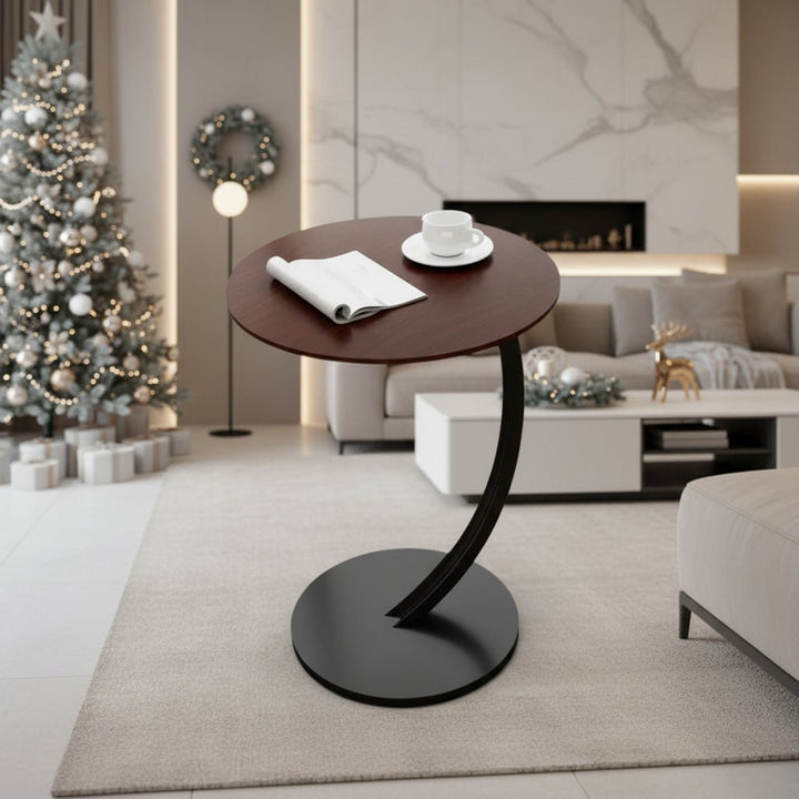 Modern round side table, compact and space-saving, designed with reinforced frame for small living areas.