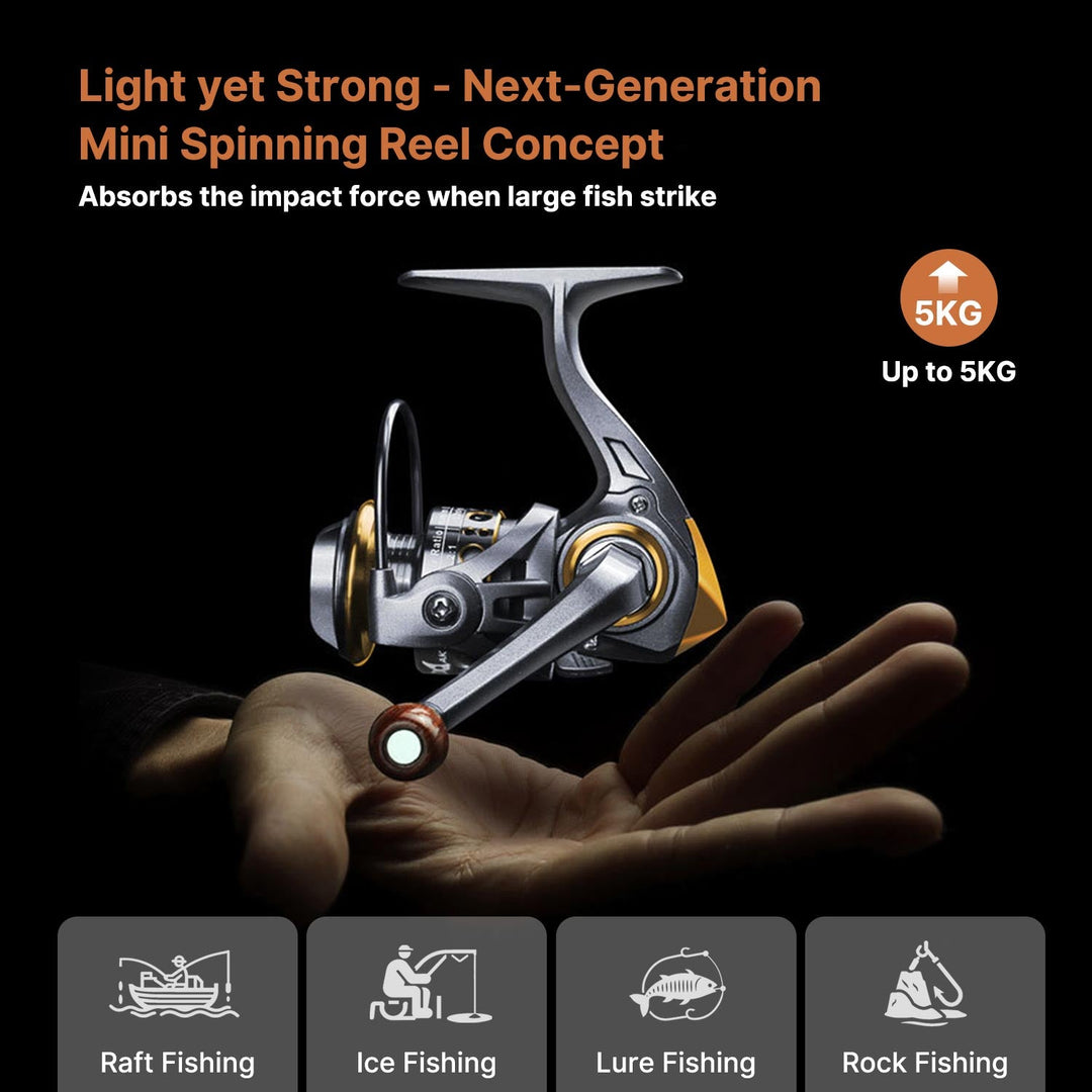 Lightweight mini spinning reel for versatile fishing gear, perfect for anglers