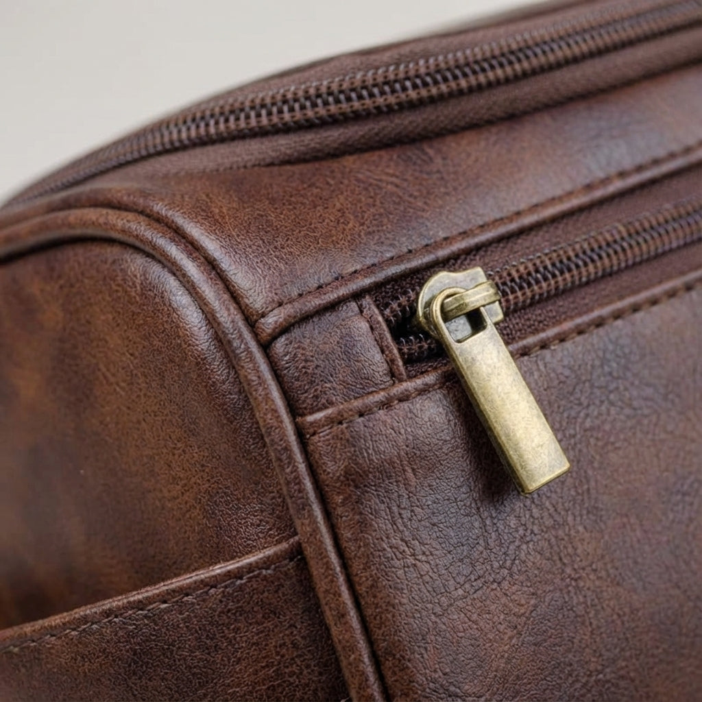 Unisex compact dopp kit, ideal for travel, vacation, or gym, with a convenient hanging hook design.