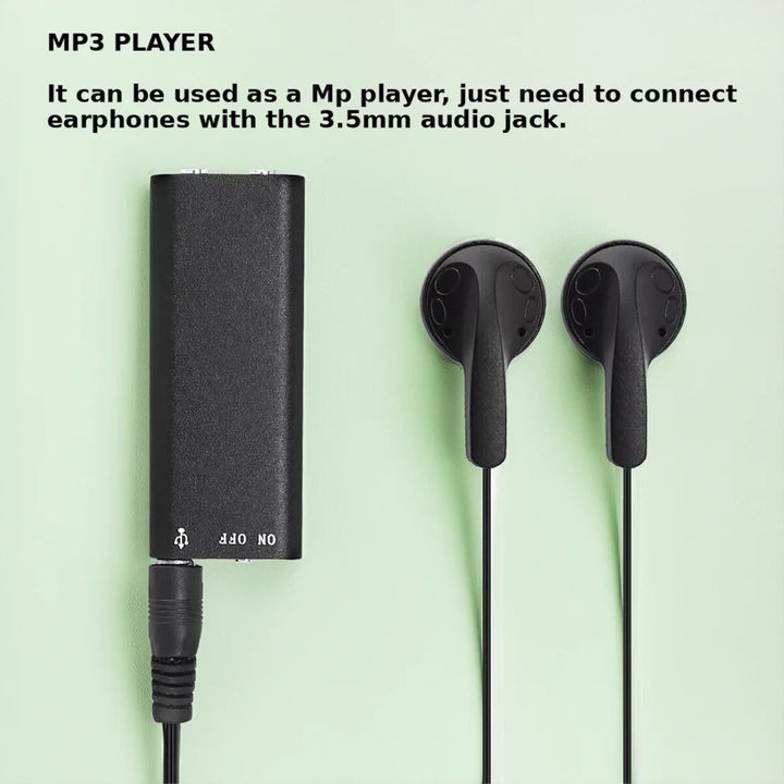 Sleek, black mini voice recorder on a desk, ready for discreet audio recording of meetings or personal notes.